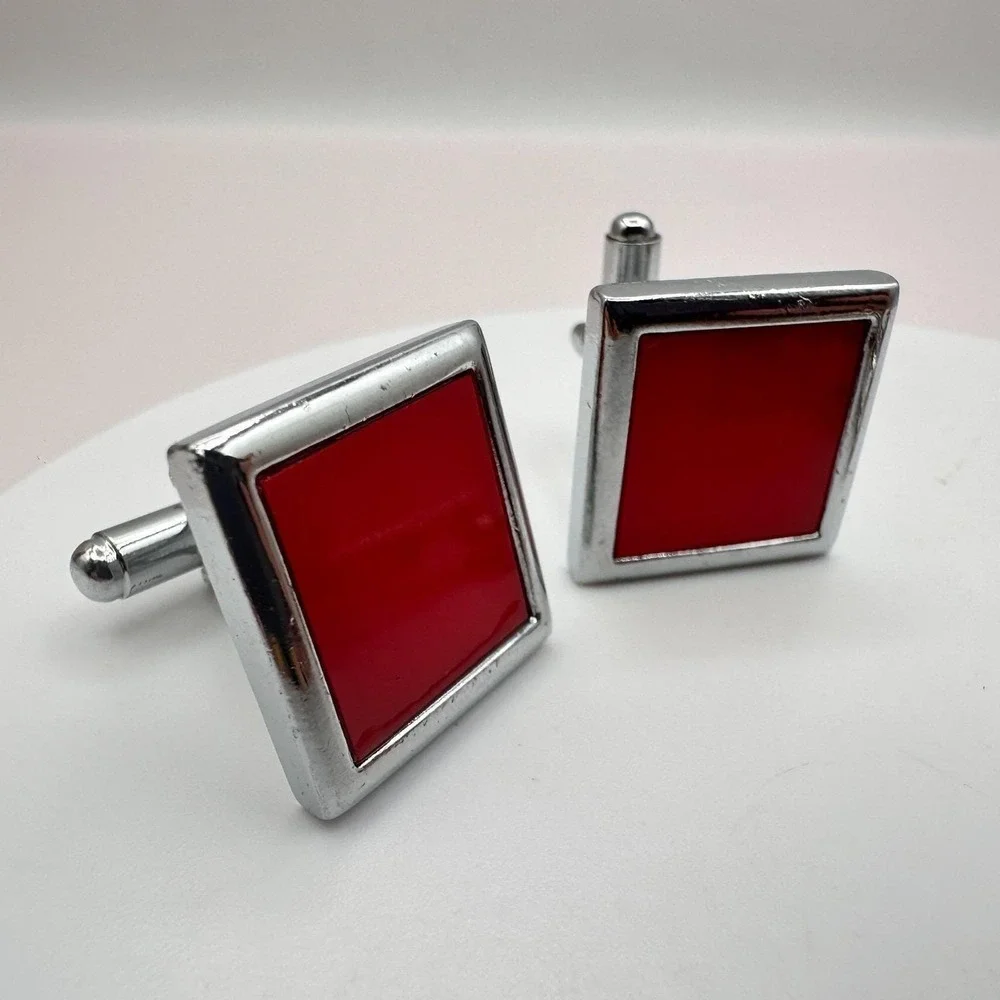 Vintage 80s Paul Smith Style Multi Stripe & Red Enamel Cufflinks Set Lot Jewelry
